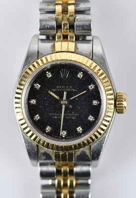 Lot 1114 - ROLEX; a lady's Oyster Perpetual bimetal...