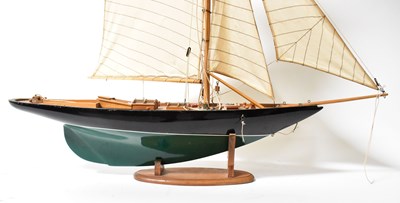 Lot 469 - A wooden model pond yacht, Pen Duik Star, with...