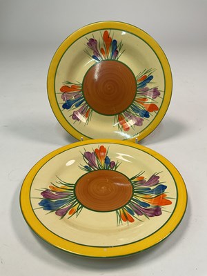 Lot 210 - CLARICE CLIFF; a pair of Bizarre 'Crocus'...