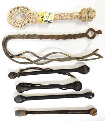Lot 491 - Four naval coshes, longest 30cm, with a cat...