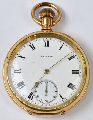Lot 1026 - WALTHAM; a gold-plated open face crown wind...