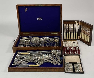 Lot 586 - An oak cutlery box containing a quantity of...
