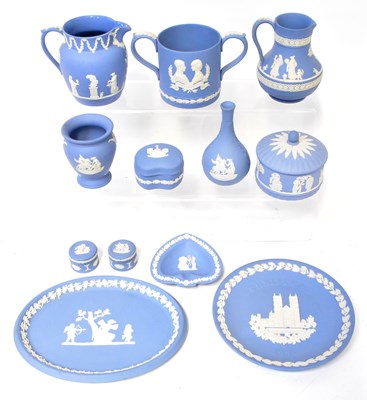Lot 149 - WEDGWOOD; a collection of blue jasper ware, to...