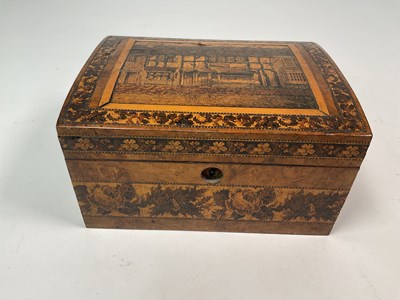 Lot 40 - A late 19th Tunbridge ware domed box decorated...