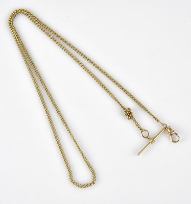 Lot 295 - A yellow metal fine link necklace with T-bar,...
