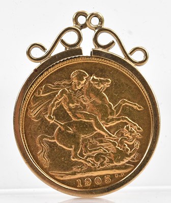 Lot 223 - An Edward VII full sovereign, 1905, in 9ct...
