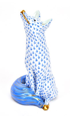 Lot 1493 - HEREND; a fishnet model of a seated fox,...