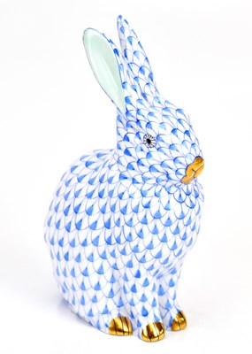 Lot 1494 - HEREND; a fishnet model of a seated rabbit,...