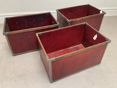 Lot 2011 - Three vintage metal bound wooden...