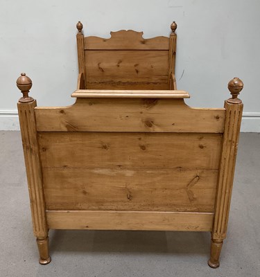 Lot 136 - A pine single sleigh bed, height 92cm, length...