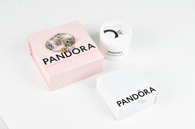Lot 1439 - PANDORA; a silver snake chain bracelet, marked...