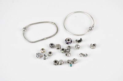 Lot 1434 - PANDORA; a silver snake chain bracelet marked '...
