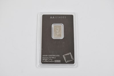 Lot 847 - VALCAMBI SUISSE; a 999.5 platinum 2.5g ingot,...