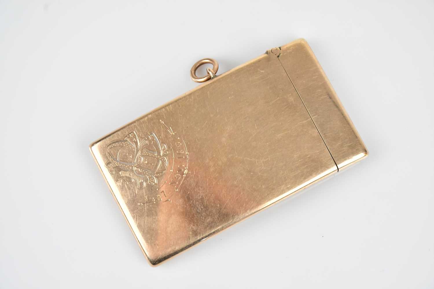 Lot 3 - A 9ct rose gold arched card case, with...