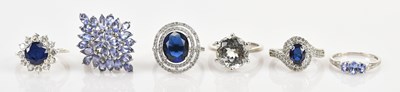 Lot 641 - Six sterling silver dress rings, sizes N (x 2),...