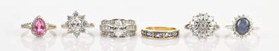 Lot 651 - Six sterling silver dress rings, sizes M, O (x...