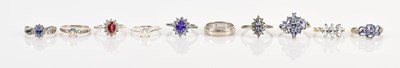 Lot 648 - Nine sterling silver dress rings and a...
