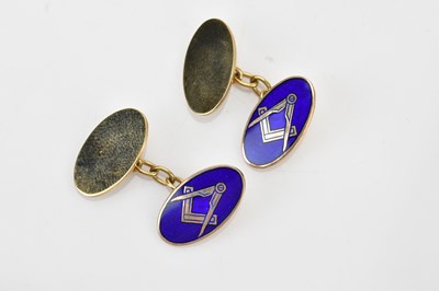 Lot 154 - A pair of 9ct gold and enamel masonic...