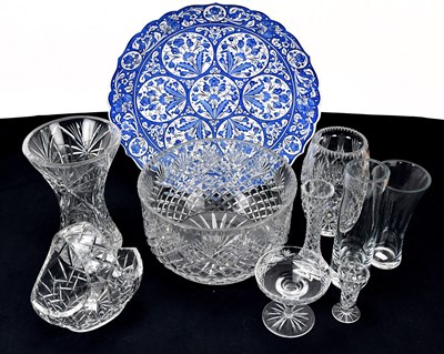 Lot 1466 - A large cut glass punch bowl, with seven other...