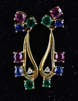 Lot 194 - A pair of yellow metal diamond, emerald,...