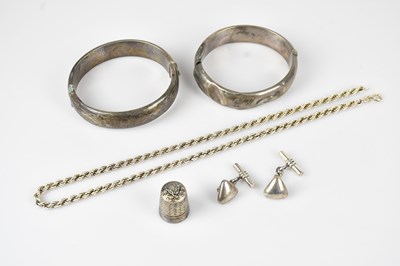 Lot 632 - Two hallmarked silver christening bangles, a...
