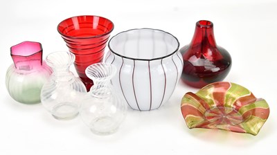 Lot 1436 - JOHN DITCHFIELD; a ruby vase, 14cm, together...
