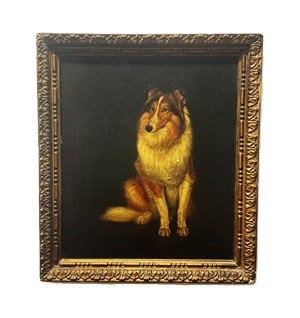 Lot 393 - UNATTRIBUTED; oil on canvas, collie dog,...