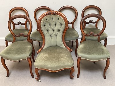 Lot 1199 - A set of six Victorian carved walnut dining...