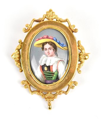 Lot 679 - A 19th century enamel brooch within yellow...