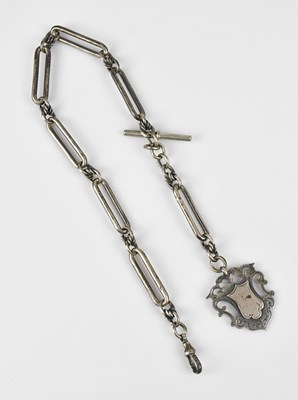 Lot 1101 - A hallmarked silver trombone link Albert chain,...