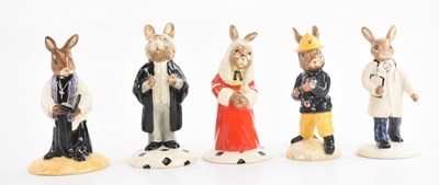 Lot 1293 - ROYAL DOULTON; five Bunnykins figures...