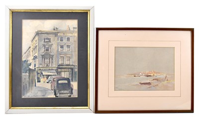 Lot 1704 - HENRY MICKLEM; watercolour, street scene with...