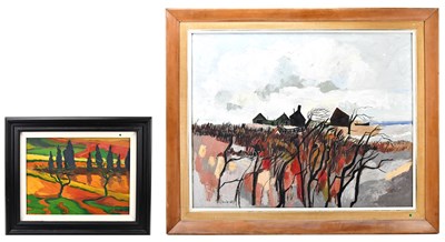 Lot 1689 - L HOMLEY; oil on canvas, landscape with trees...