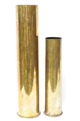 Lot 653 - Two WWI German brass shell casings, one marked...
