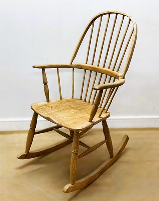 Lot 649 - A Windsor ash and elm spindle back rocker,...