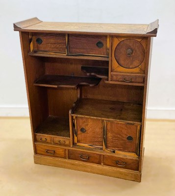 Lot 2 - A Japanese Cha Tansu wooden tea chest with...