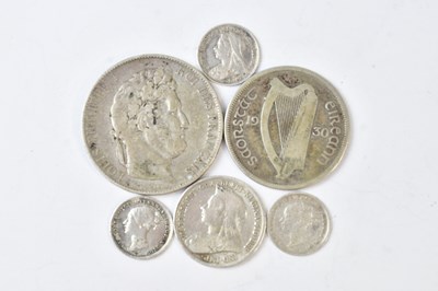 Lot 849 - Six silver coins, comprising three Victorian...