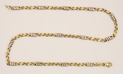 Lot 1466 - A 9ct yellow and white gold flat link necklace,...
