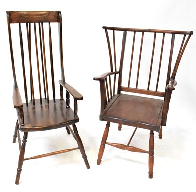 Lot 7 - Two Ercol-style spindle-back chairs,...