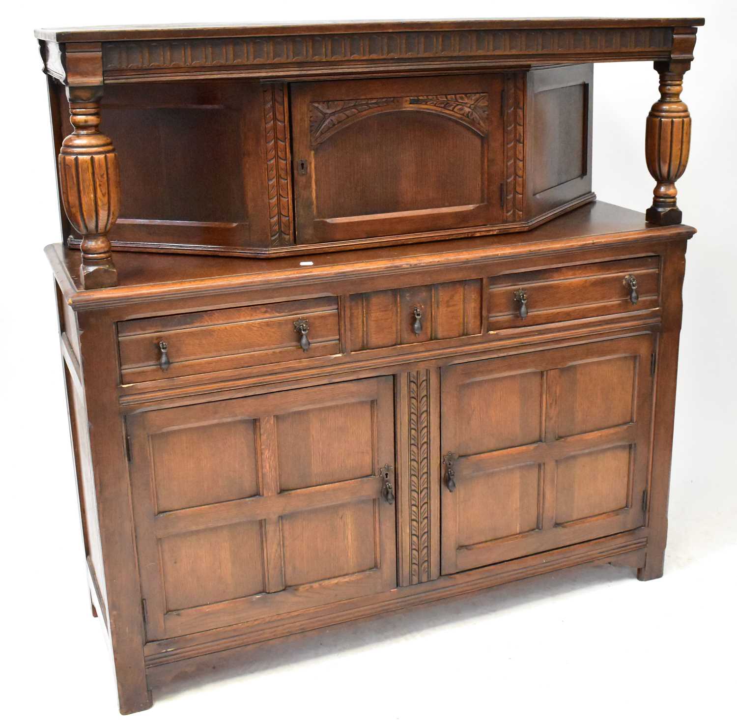 Lot 33 - JACONOMY; a reproduction oak court cupboard,...