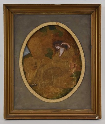 Lot 348 - An early 19th century Regency embroidered oval...