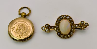 Lot 484 - A Victorian yellow metal opal and seed pearl...