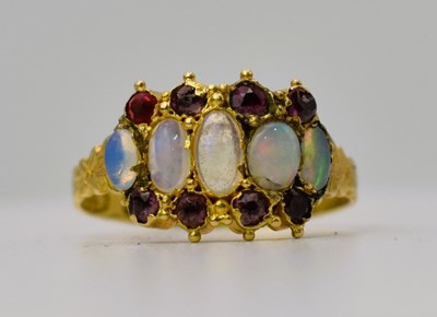 Lot 475 - A Victorian 15ct yellow gold opal and ruby set...