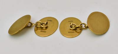 Lot 452 - A pair of 9ct yellow gold oval faced cufflinks,...