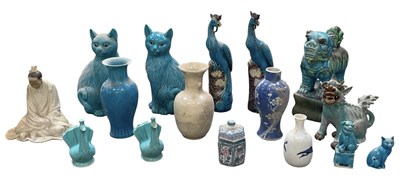 Lot 1029 - A pair of modern turquoise glazed figures of...