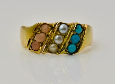 Lot 498 - A Victorian 9ct yellow gold turquoise, seed...
