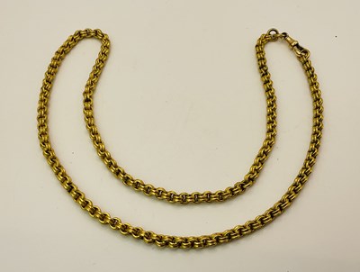 Lot 508 - A yellow metal belcher link watch chain,...
