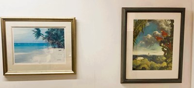Lot 408 - NIGEL HUGHES; print of parrots, pencil signed...
