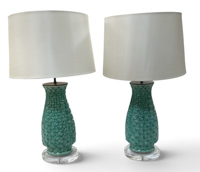 Lot 173 - A pair of modern turquoise glazed majolica...