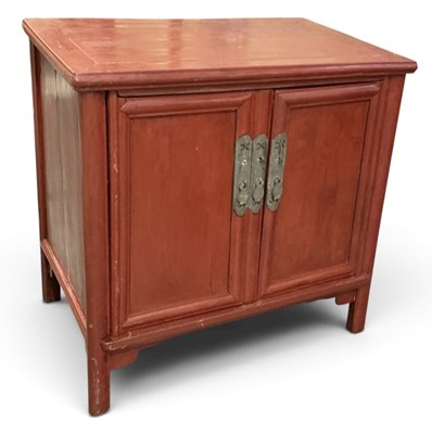 Lot 106 - A modern Chinese red painted carved hardwood...